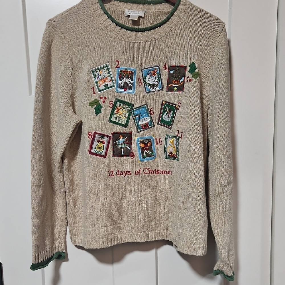 Vintage Christopher & Banks Tan/Cream Christmas Sweater, Size Large